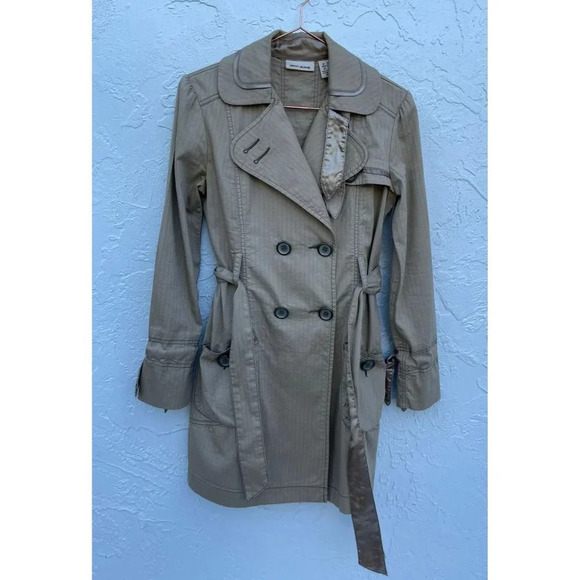 DKNY Womens Long Sleeve Double Breasted Belted Trench Coats Khaki Sz XS - Picture 9 of 16
